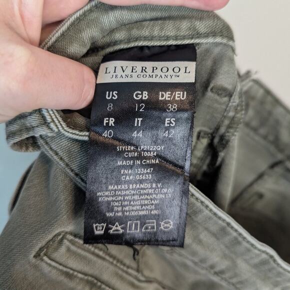 Liverpool Jeans Company Kylie Crop Cargo Skinny Denim Olive Green Size 8 - Picture 7 of 9